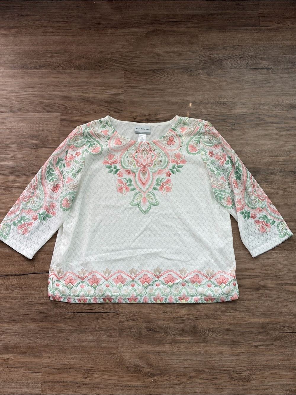 Alfred Dunner Women's Paisley Floral Medallion Knit Blouse Top 3/4 Sleeve